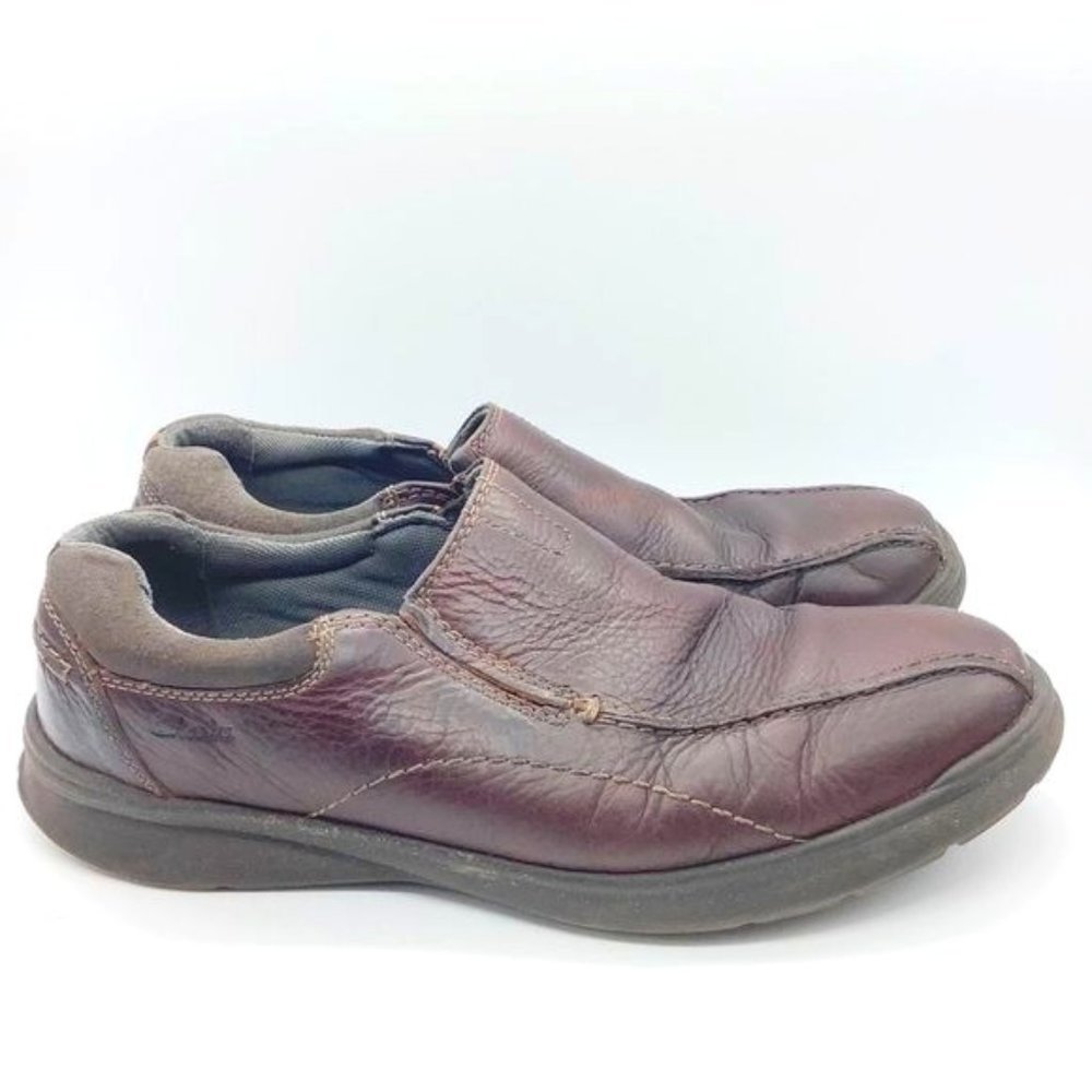 Clarks Leather Bradley Loafers Men Sz 10.5 Brown Tumbled Soft Cushion‎ Ortholite